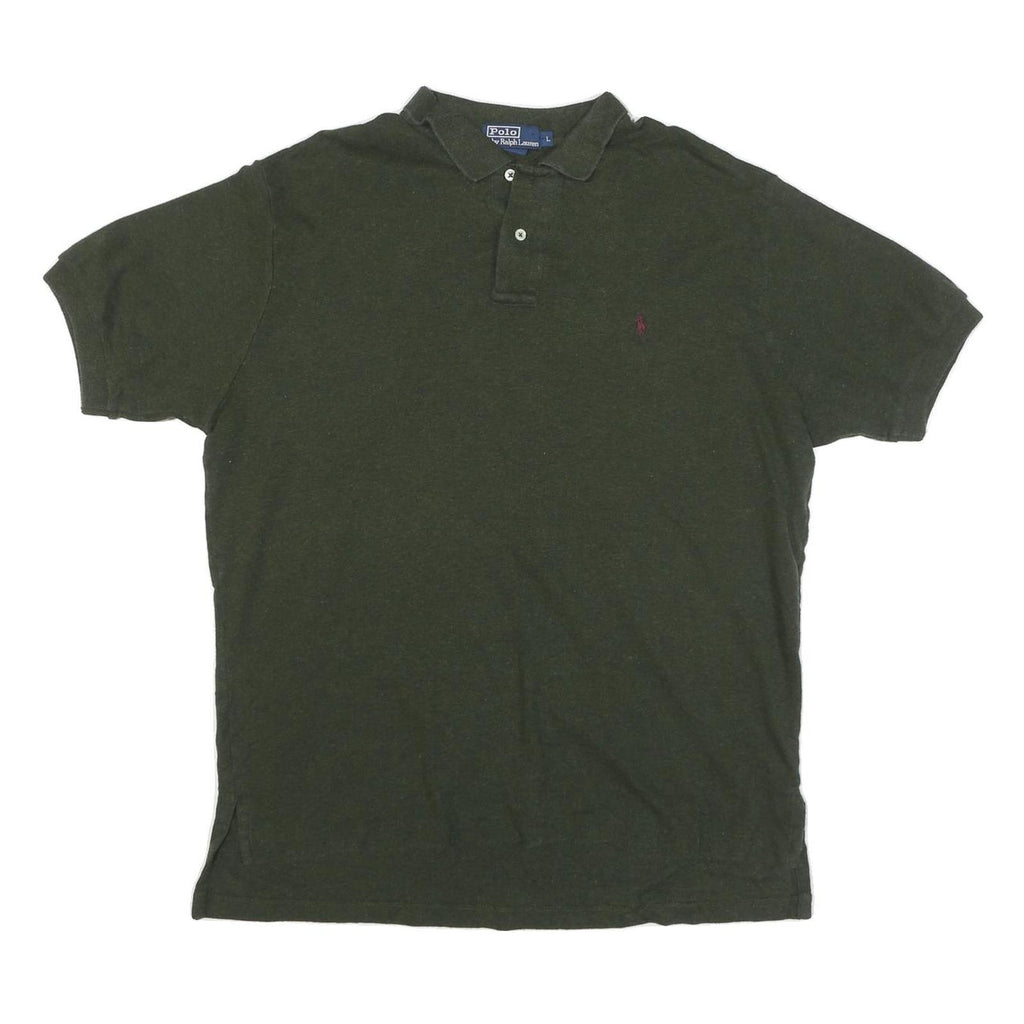 POLO RALPH LAUREN Mens Green Short Sleeve Plain L Cotton Blend Polo Shirt