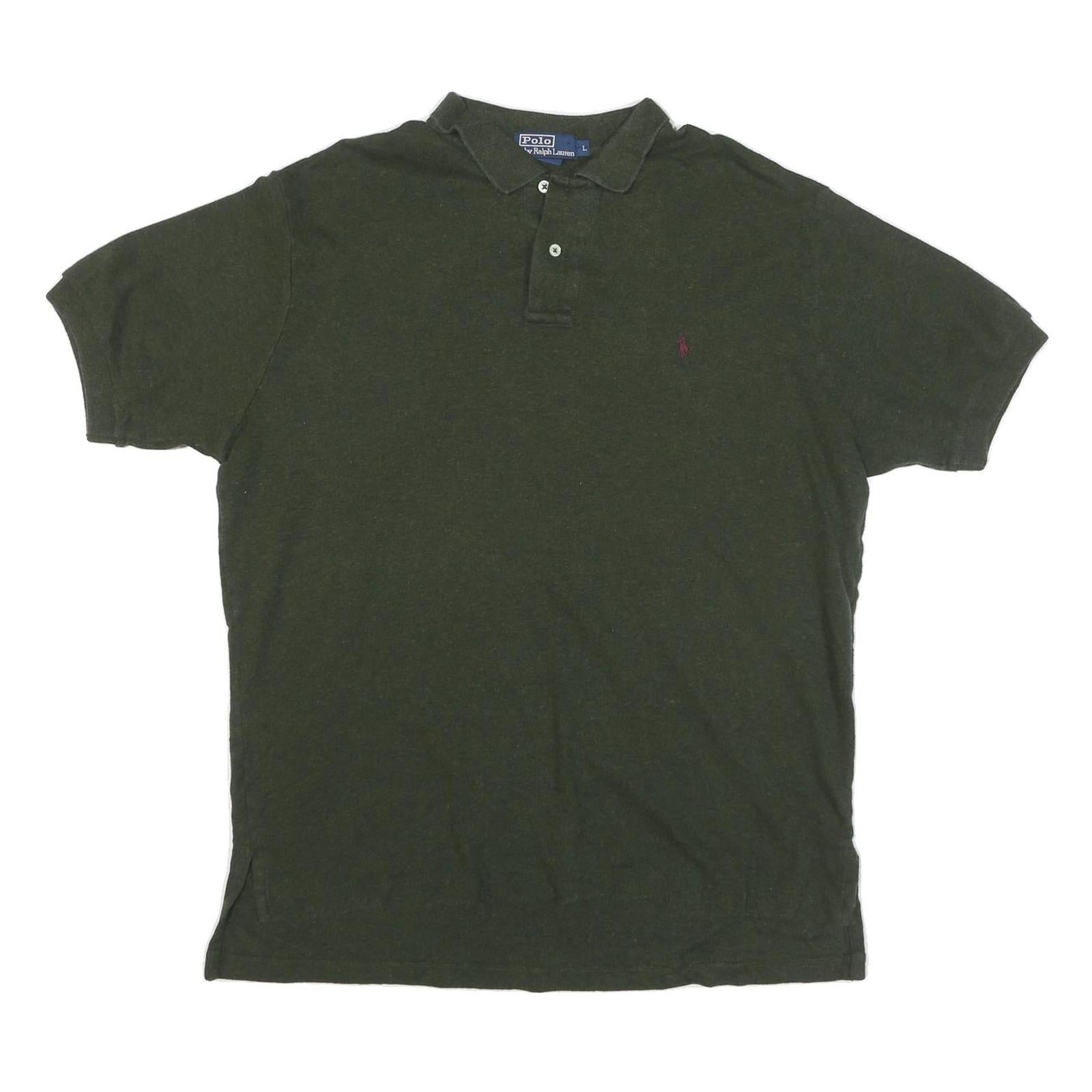 POLO RALPH LAUREN Mens Green Short Sleeve Plain L Cotton Blend Polo Shirt