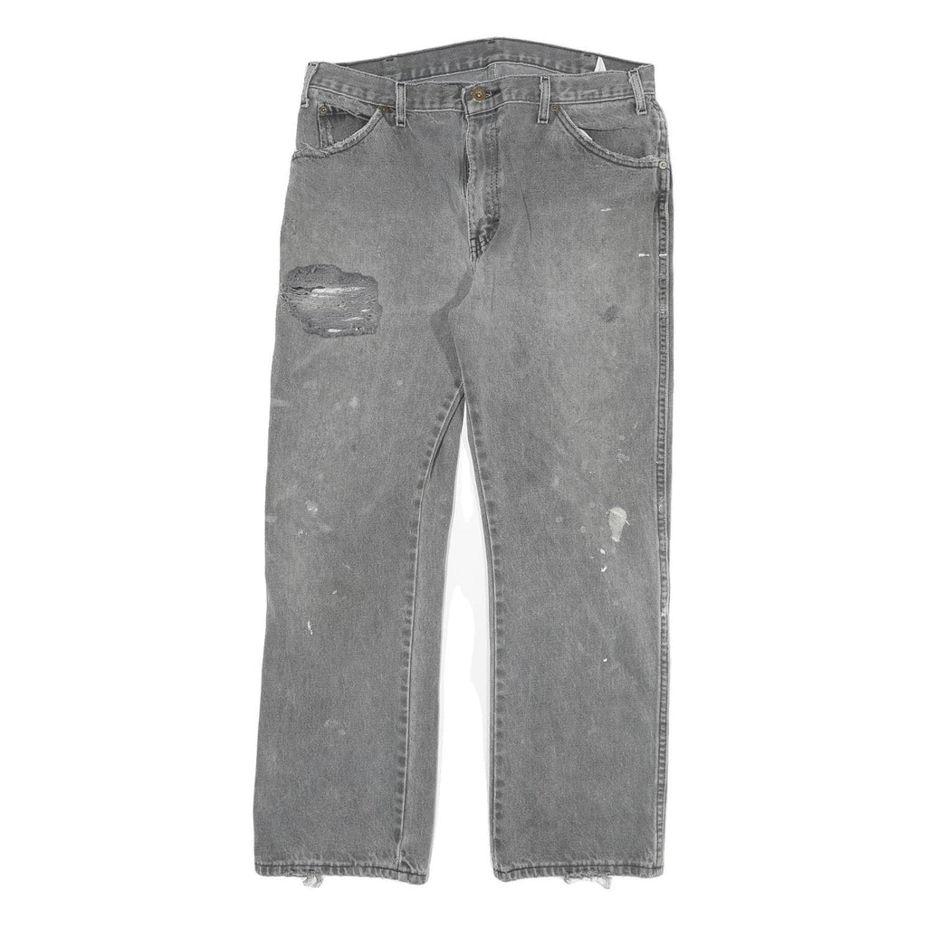 DICKIES Mens Grey Regular Fit Straight Denim W32 L28 Distressed Workwear Jeans