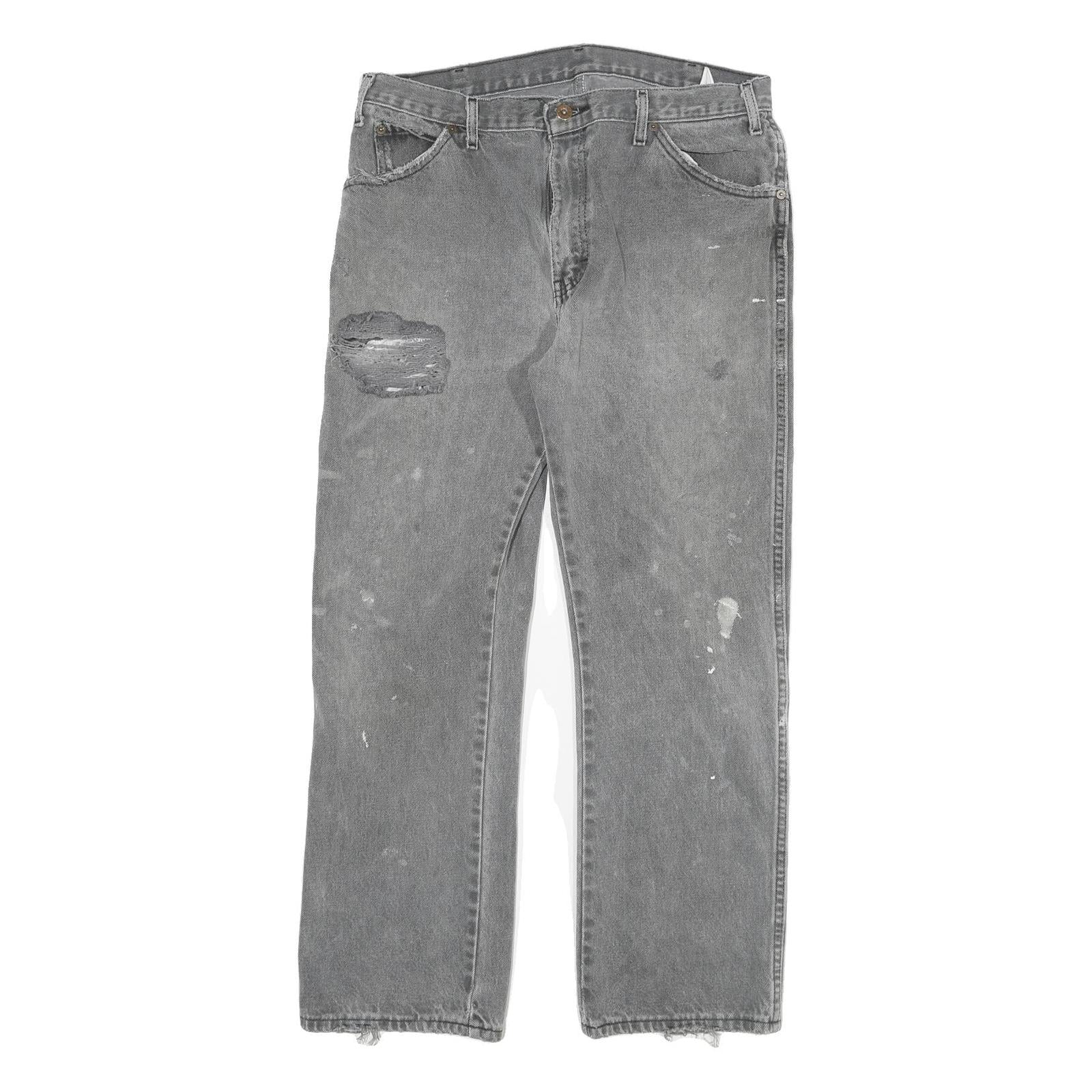 DICKIES Mens Grey Regular Fit Straight Denim W32 L28 Distressed Workwear Jeans