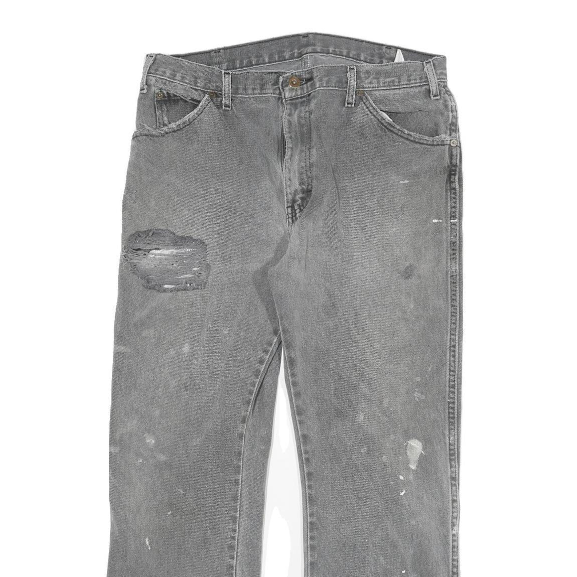 DICKIES Mens Grey Regular Fit Straight Denim W32 L28 Distressed Workwear Jeans