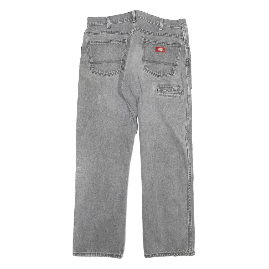 DICKIES Mens Grey Regular Fit Straight Denim W32 L28 Distressed Workwear Jeans