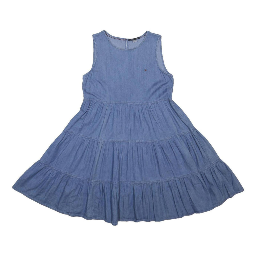 TOMMY HILFIGER Womens Blue Sleeveless Day Cotton Blend Plain Dress S Casual