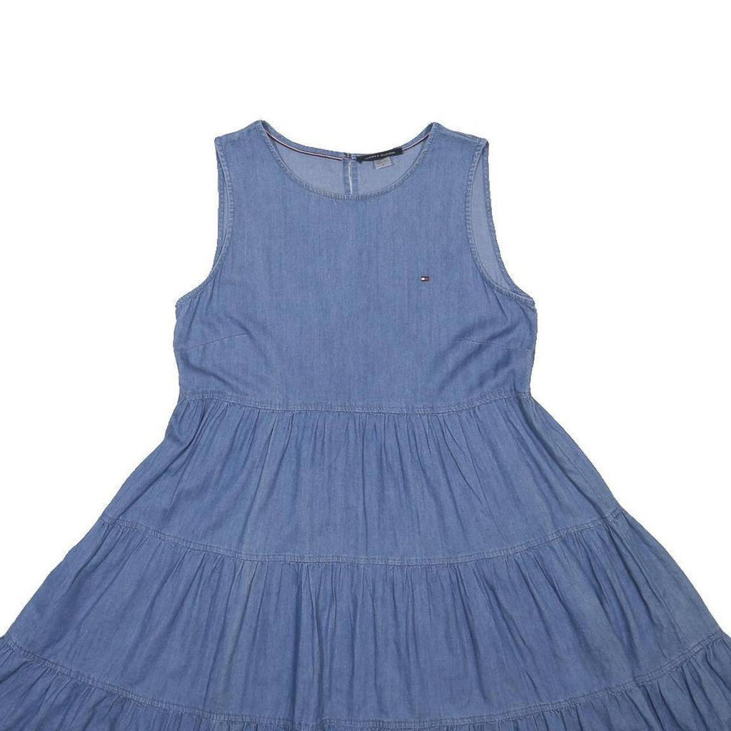 TOMMY HILFIGER Womens Blue Sleeveless Day Cotton Blend Plain Dress S Casual
