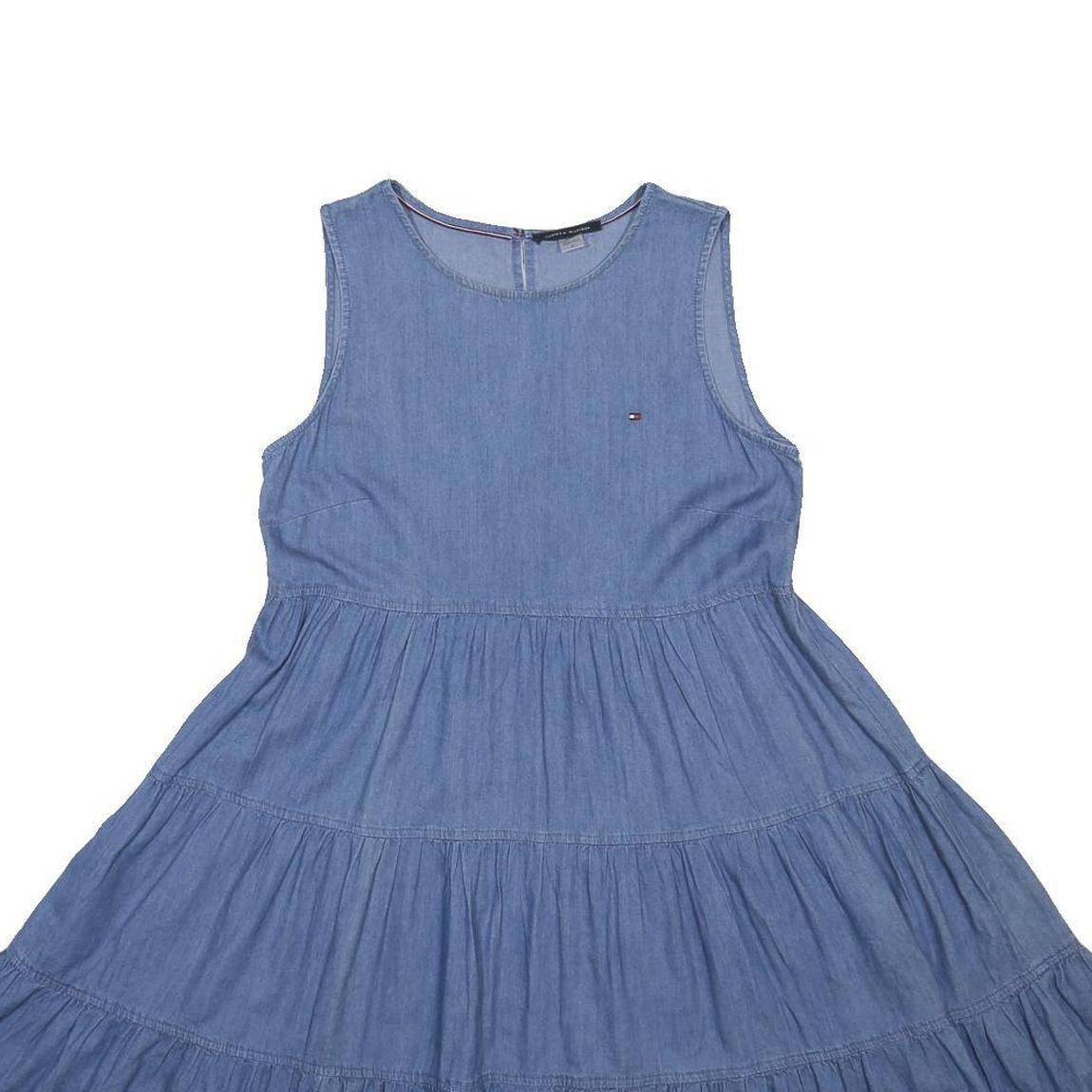 TOMMY HILFIGER Womens Blue Sleeveless Day Cotton Blend Plain Dress S Casual