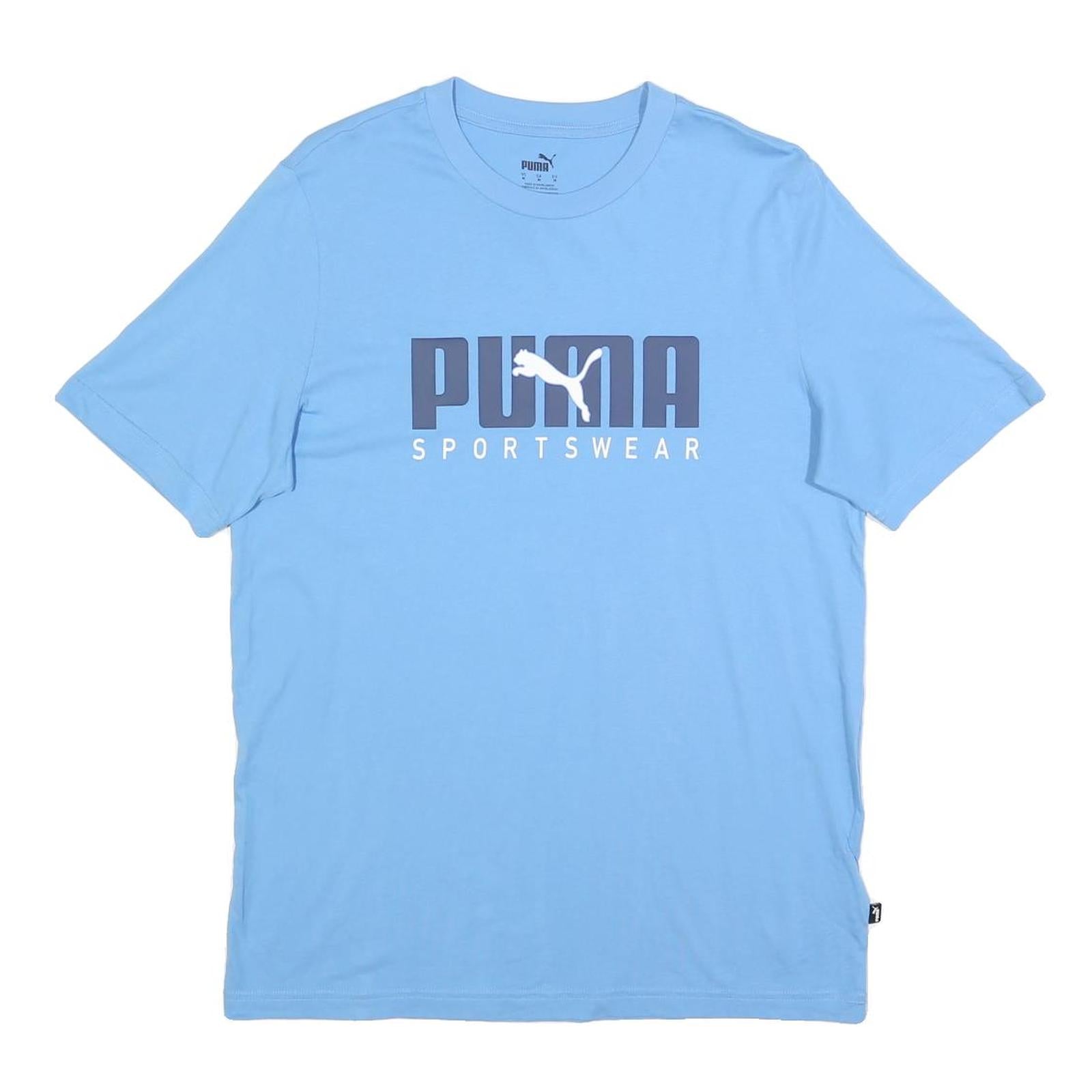 PUMA Mens Blue Crew Neck Short Sleeve T-Shirt M Cotton Sportswear Logo