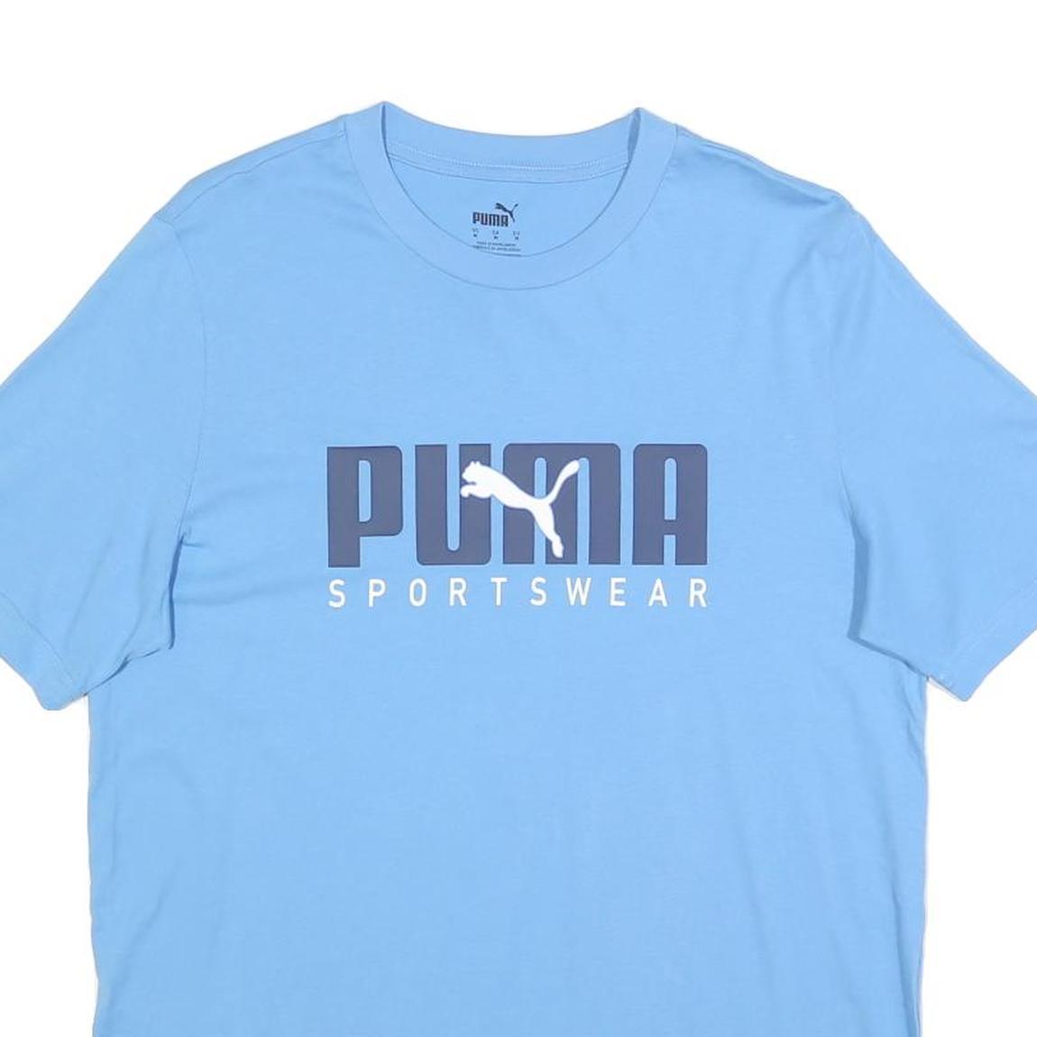 PUMA Mens Blue Crew Neck Short Sleeve T-Shirt M Cotton Sportswear Logo