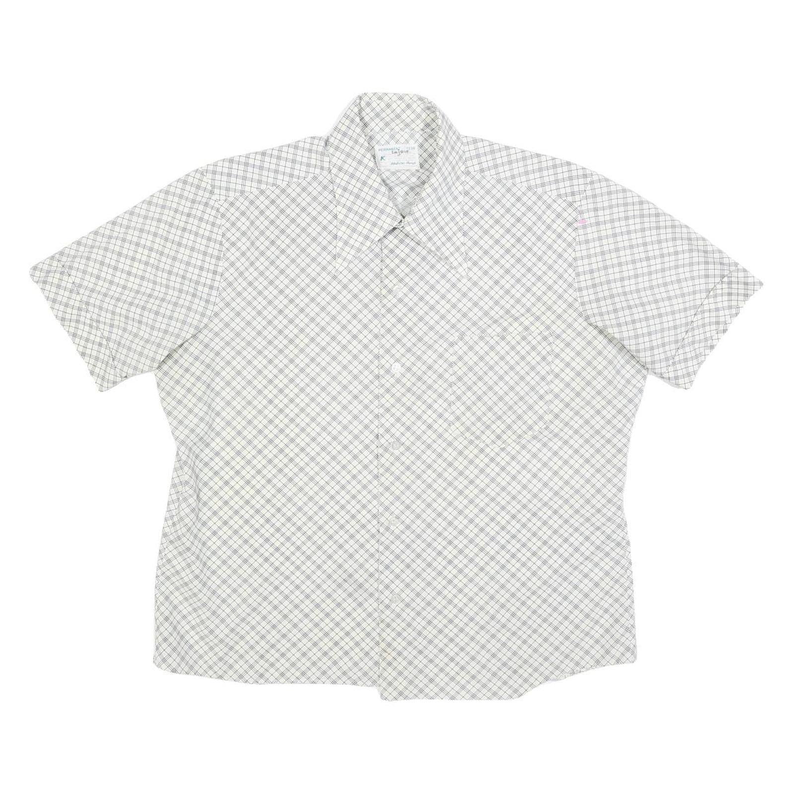 Mens White Grey Check Short Sleeve Shirt L Lightweight Summer Casual