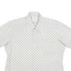 Mens White Grey Check Short Sleeve Shirt L Lightweight Summer Casual
