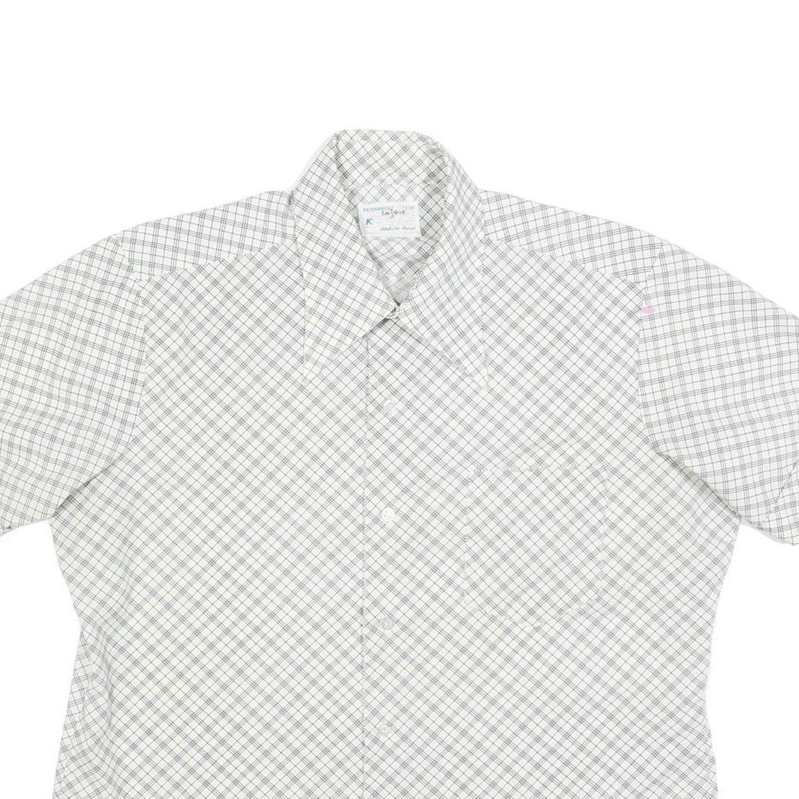 Mens White Grey Check Short Sleeve Shirt L Lightweight Summer Casual