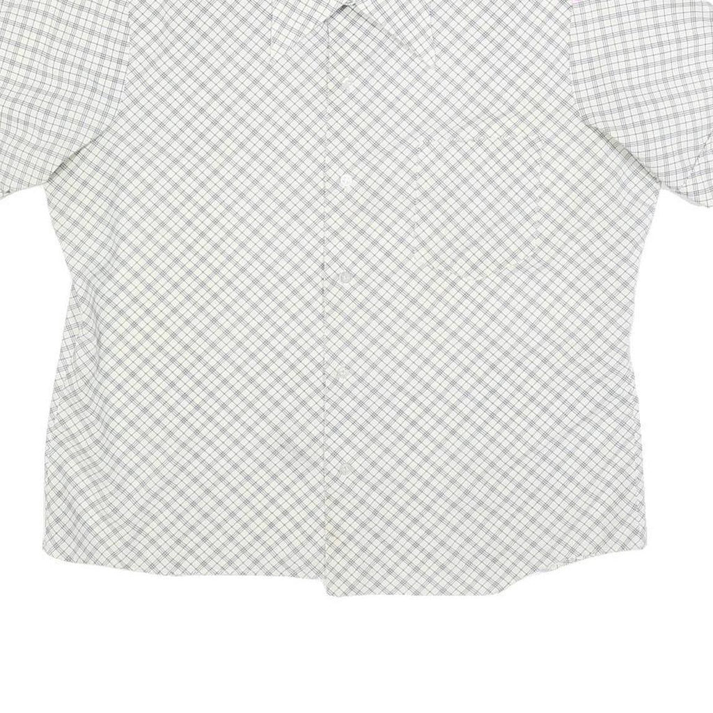 Mens White Grey Check Short Sleeve Shirt L Lightweight Summer Casual