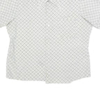 Mens White Grey Check Short Sleeve Shirt L Lightweight Summer Casual