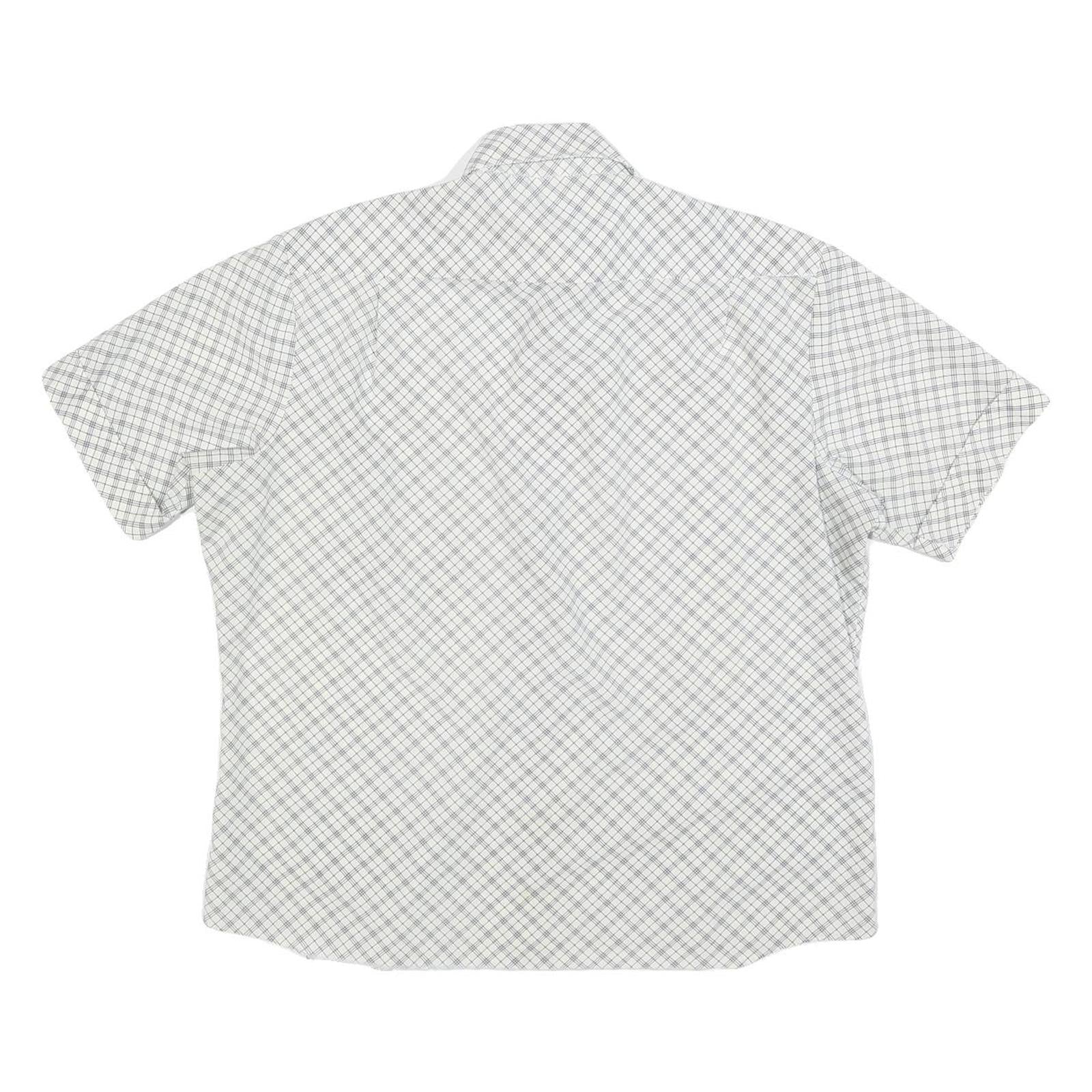 Mens White Grey Check Short Sleeve Shirt L Lightweight Summer Casual