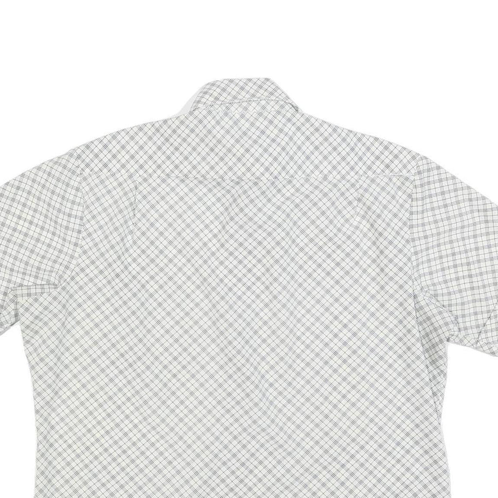 Mens White Grey Check Short Sleeve Shirt L Lightweight Summer Casual