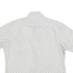 Mens White Grey Check Short Sleeve Shirt L Lightweight Summer Casual