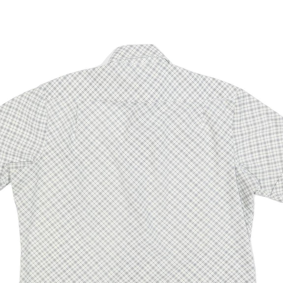 Mens White Grey Check Short Sleeve Shirt L Lightweight Summer Casual