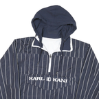 KARL KANI Mens Blue & White Striped Hooded Jacket M Polyester Blend Zip Pullover