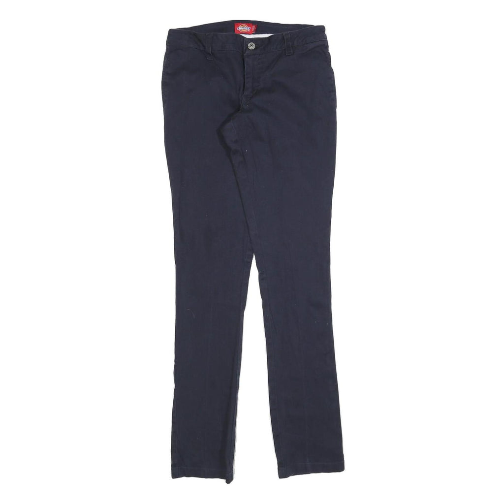 DICKIES Womens Slim Navy Blue Cotton Blend Trousers W27 L30 Zip Closure