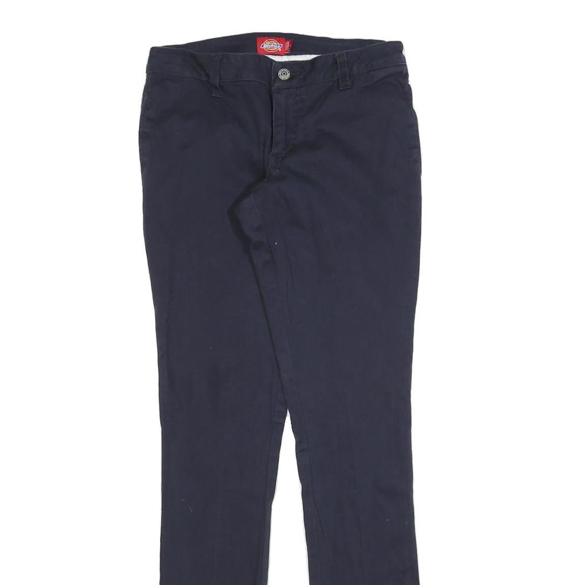 DICKIES Womens Slim Navy Blue Cotton Blend Trousers W27 L30 Zip Closure