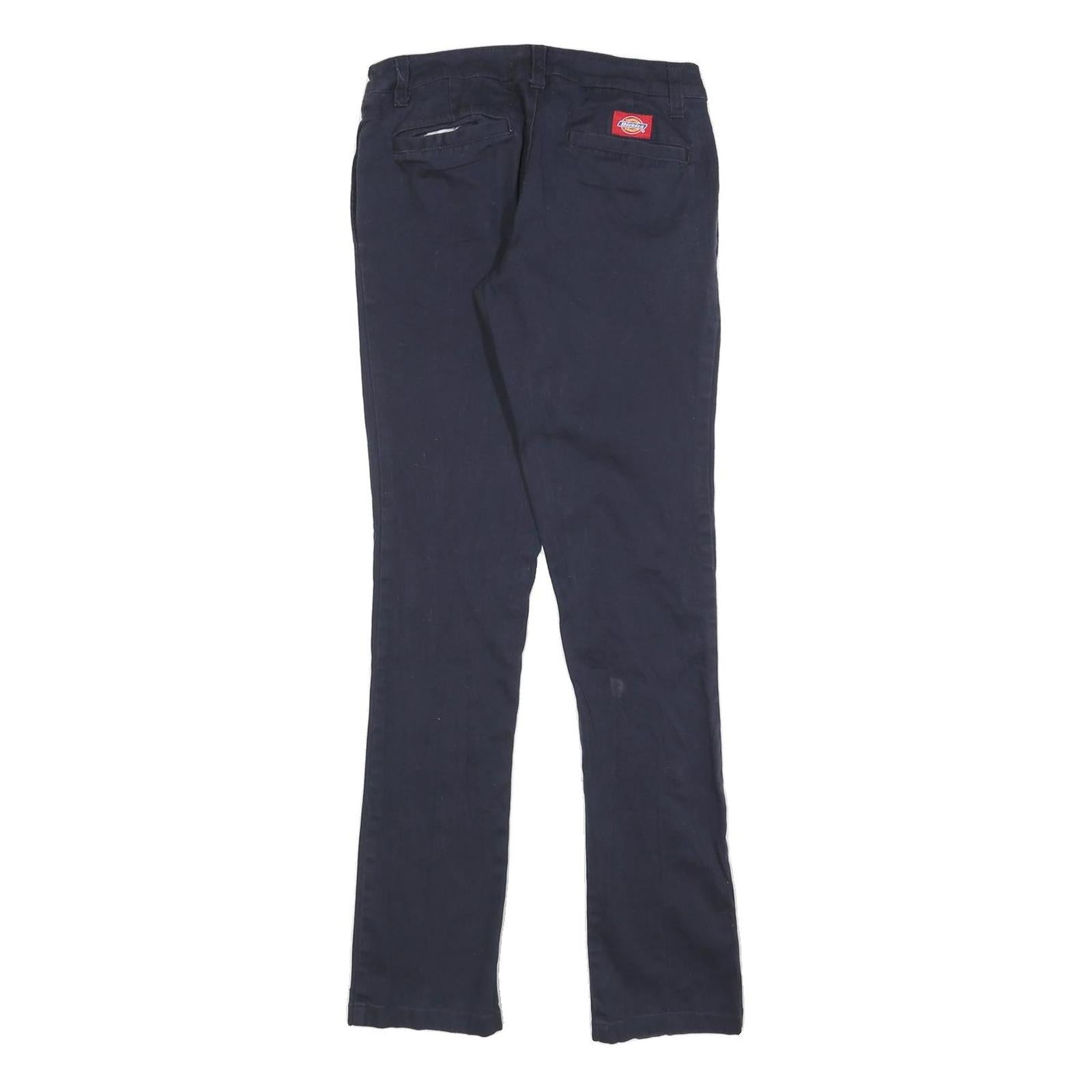 DICKIES Womens Slim Navy Blue Cotton Blend Trousers W27 L30 Zip Closure