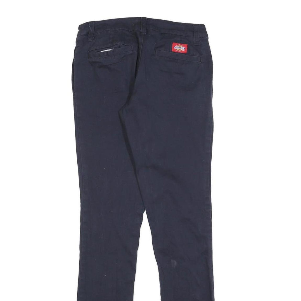 DICKIES Womens Slim Navy Blue Cotton Blend Trousers W27 L30 Zip Closure
