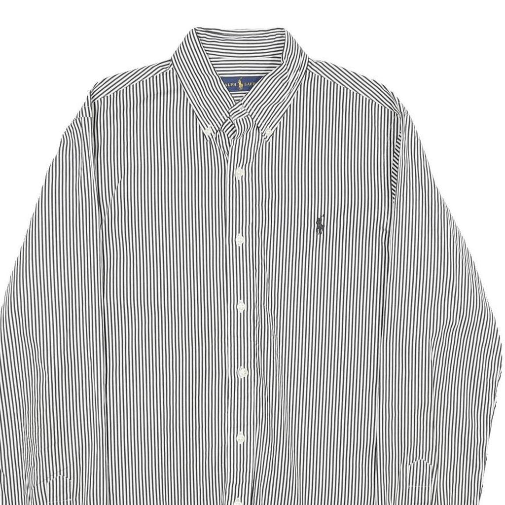 RALPH LAUREN Mens Black & White Stripe Cotton Shirt M Button Down Long Sleeve