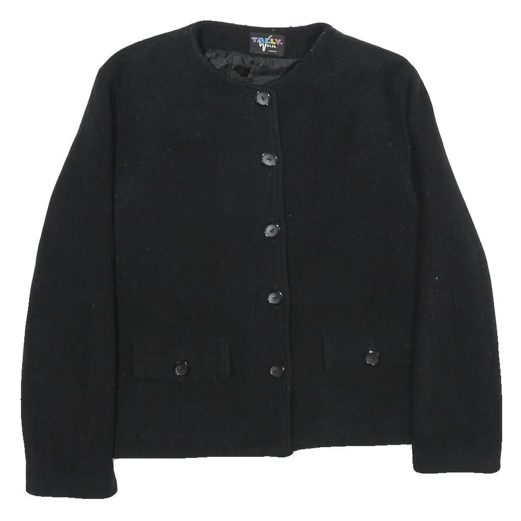 TAMMY WEIJL Womens Black Wool Blend Button Jacket M Plain Classic Style