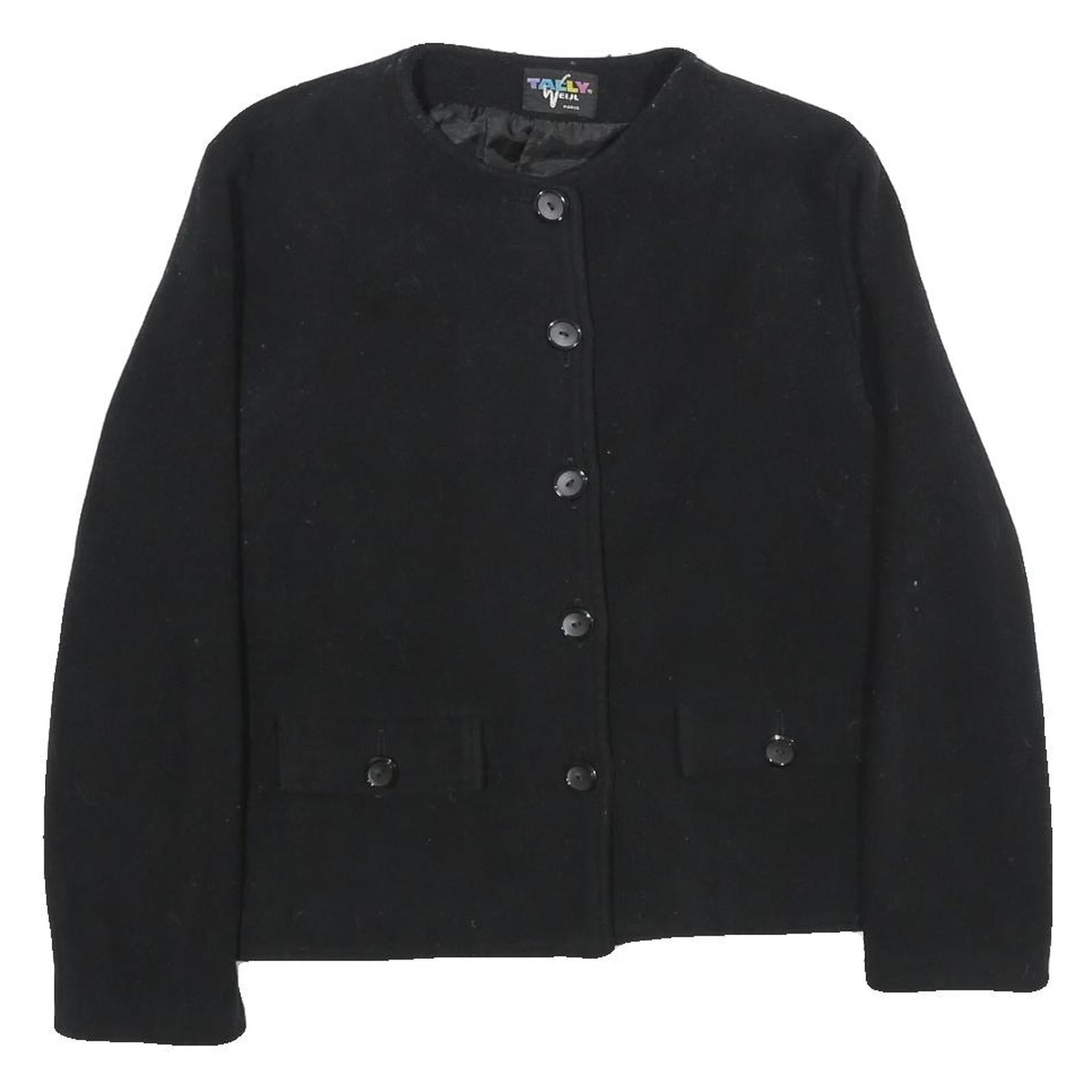 TAMMY WEIJL Womens Black Wool Blend Button Jacket M Plain Classic Style