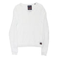 SUPERDRY Womens White Plain Cotton Jumper Crew Neck Basic Knit S Casual Layer