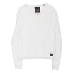 SUPERDRY Womens White Plain Cotton Jumper Crew Neck Basic Knit S Casual Layer