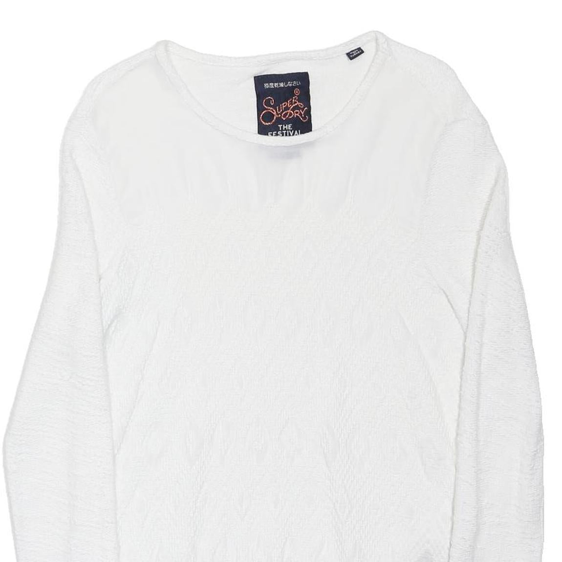 SUPERDRY Womens White Plain Cotton Jumper Crew Neck Basic Knit S Casual Layer