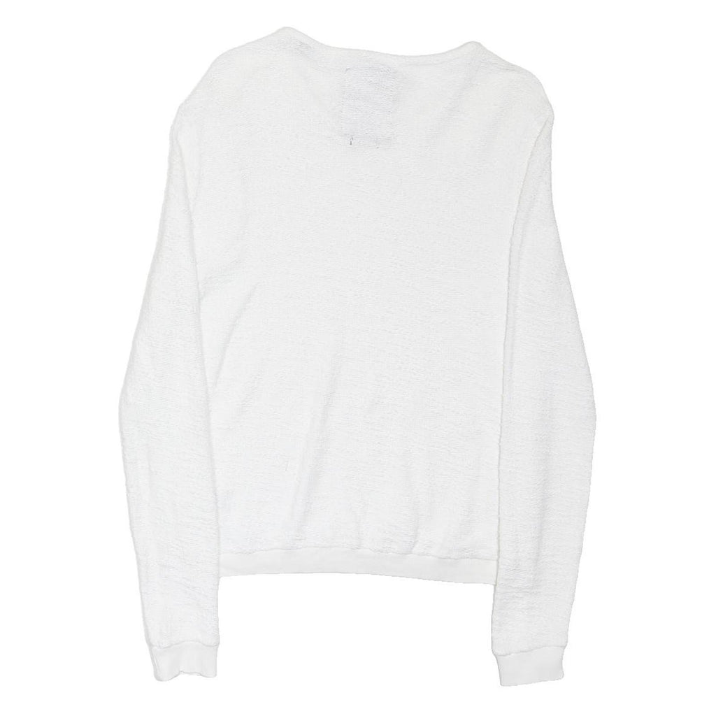 SUPERDRY Womens White Plain Cotton Jumper Crew Neck Basic Knit S Casual Layer