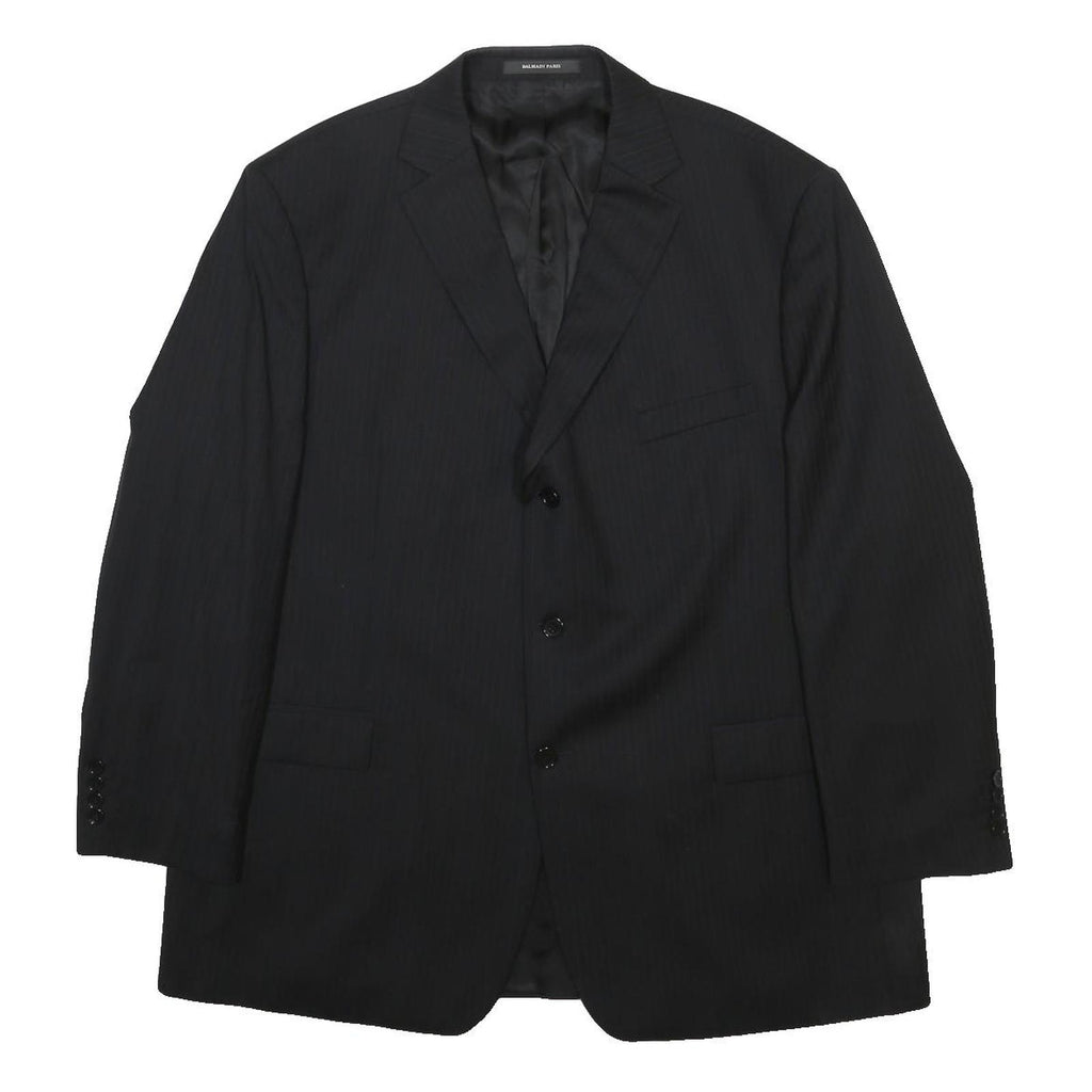 BALMAIN Mens Black Wool Tailored Jacket L Button Plain Classic Elegant