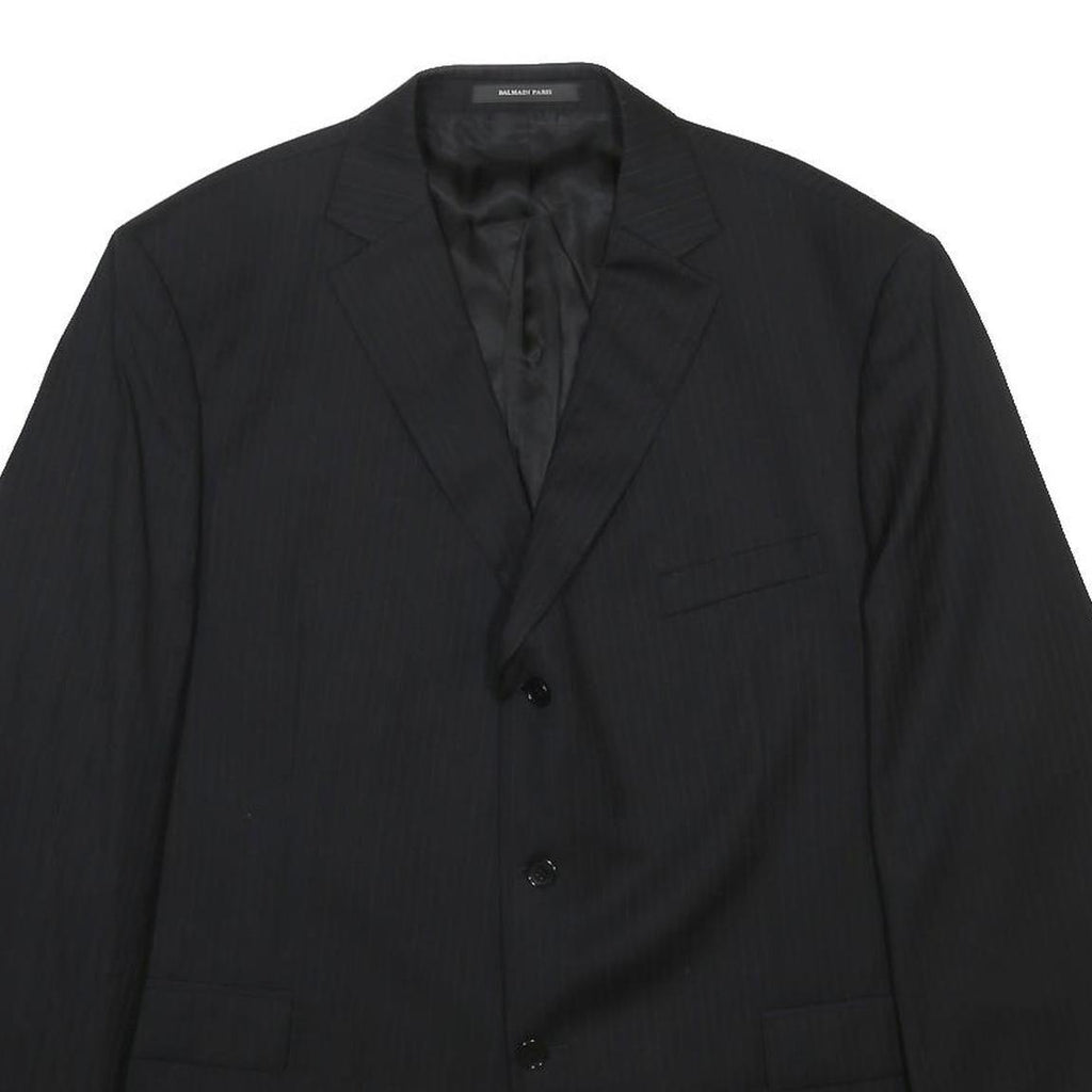 BALMAIN Mens Black Wool Tailored Jacket L Button Plain Classic Elegant