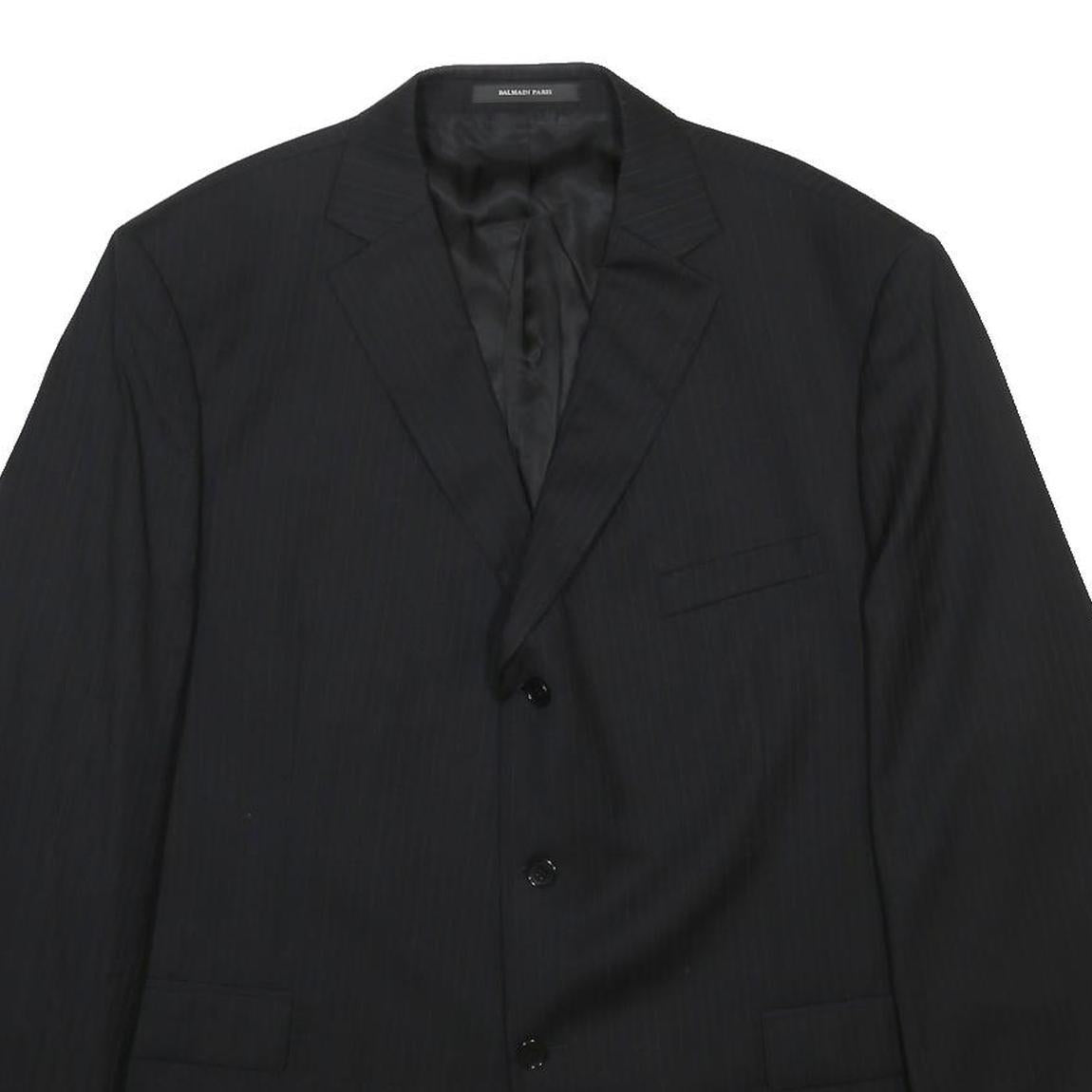 BALMAIN Mens Black Wool Tailored Jacket L Button Plain Classic Elegant