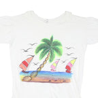 CO SPORT Womens White Cotton Day Dress Short Sleeve XL Beach Scene Print Casual