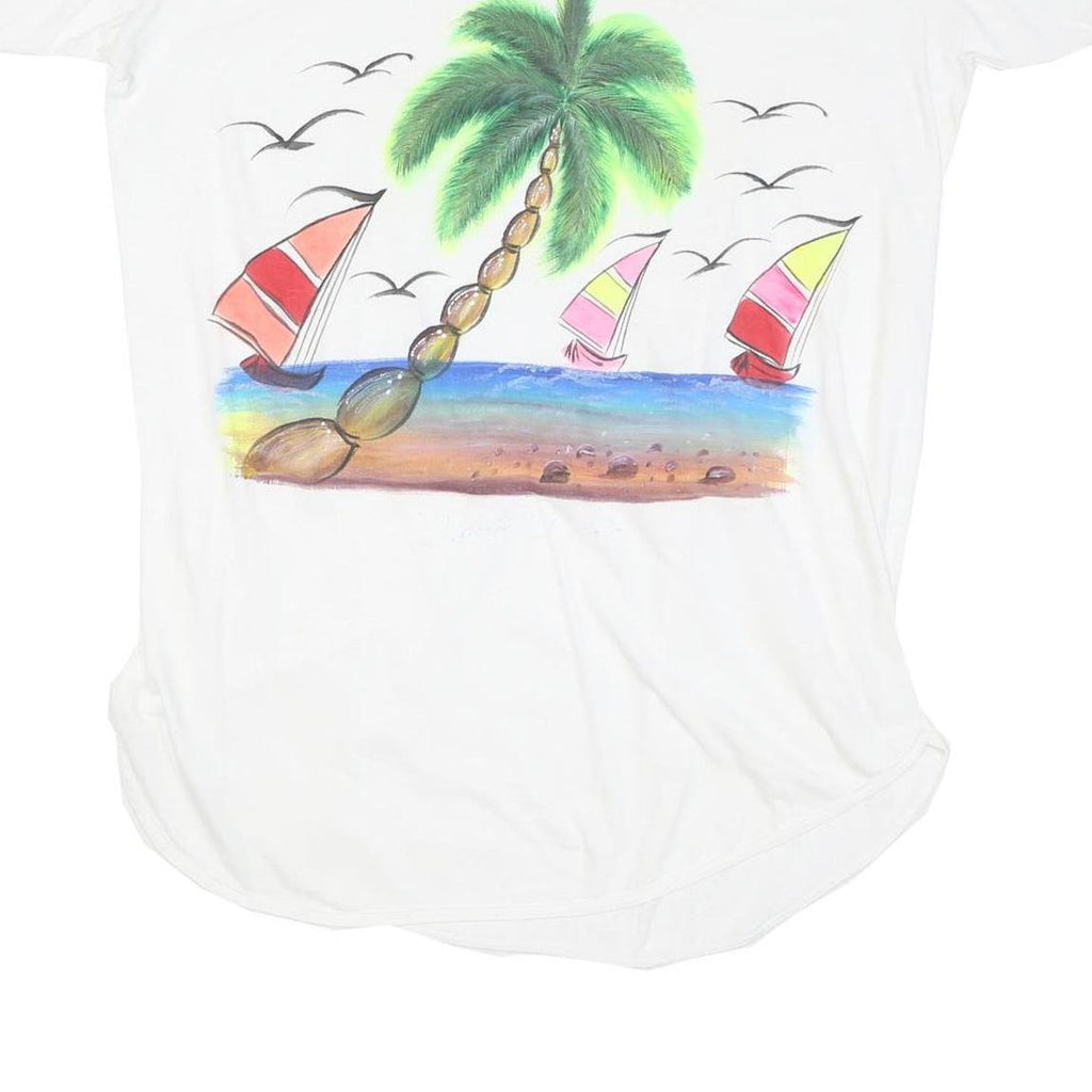 CO SPORT Womens White Cotton Day Dress Short Sleeve XL Beach Scene Print Casual