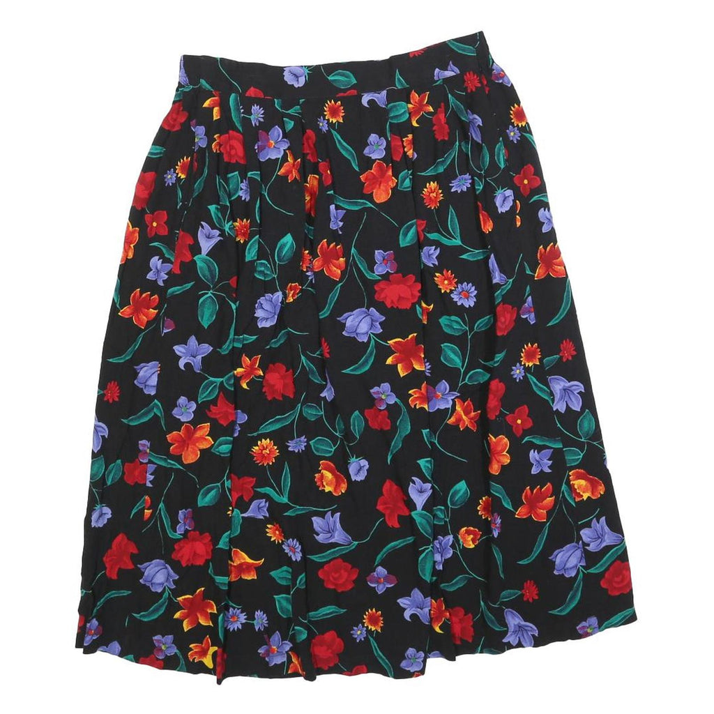 SAG HARBOR Womens Black Floral Print Midi Skirt Polyester Blend S Elegant