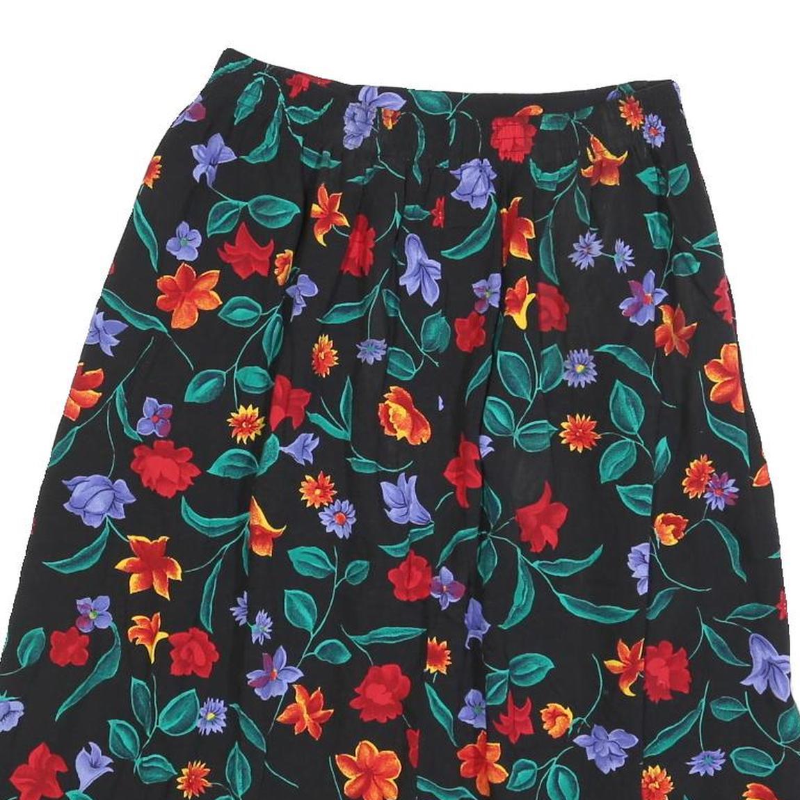SAG HARBOR Womens Black Floral Print Midi Skirt Polyester Blend S Elegant