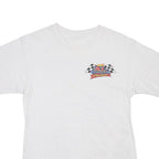 Mens White Racing Graphic T-Shirt S Short Sleeve Crew Neck Vintage Cotton Blend