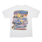 Mens White Racing Graphic T-Shirt S Short Sleeve Crew Neck Vintage Cotton Blend