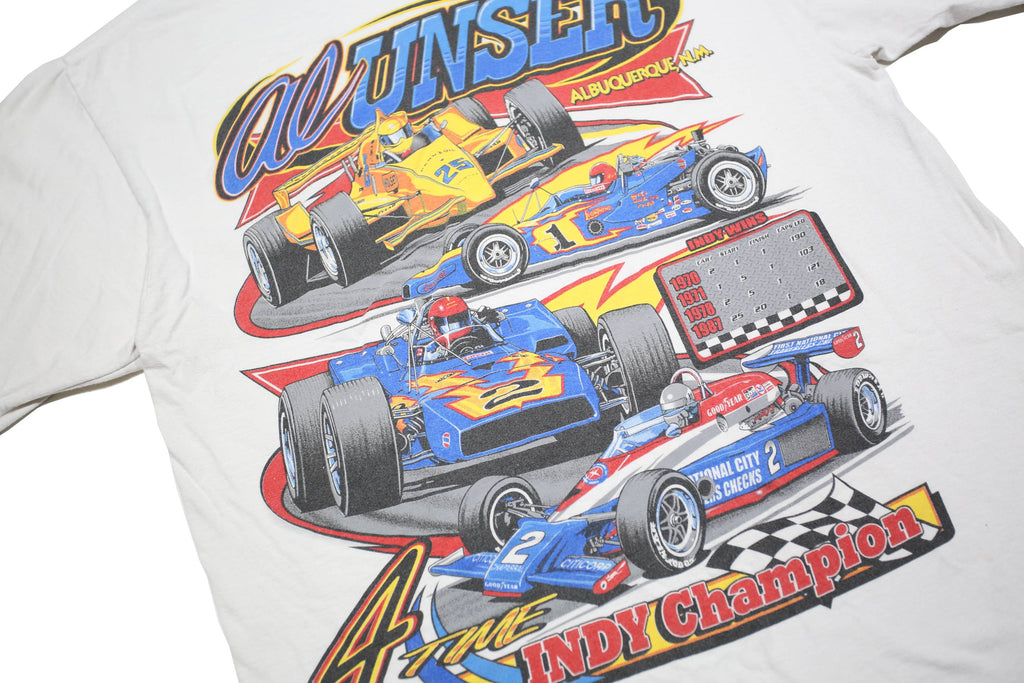 Mens White Racing Graphic T-Shirt S Short Sleeve Crew Neck Vintage Cotton Blend