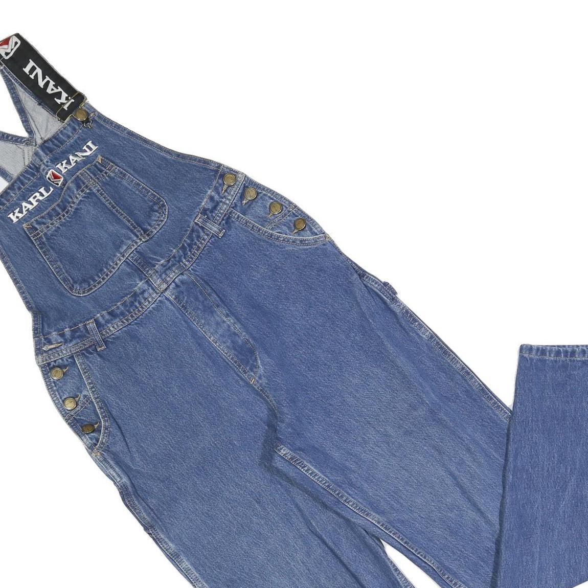 KARL KANI Womens Blue Denim Dungarees Regular Fit Cotton Blend M W30 L34 Logo