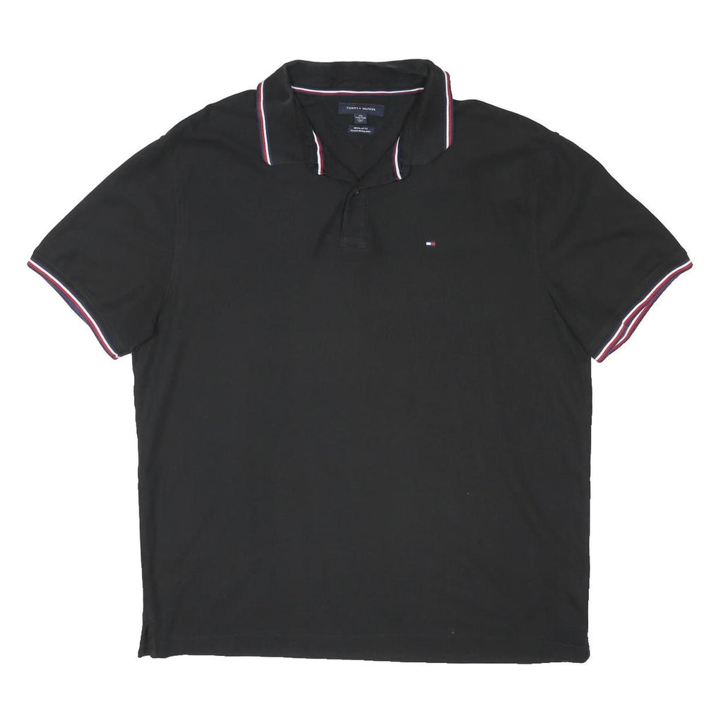TOMMY HILFIGER Mens Black Polo Shirt 2XL Cotton Blend Classic Fit Short Sleeve