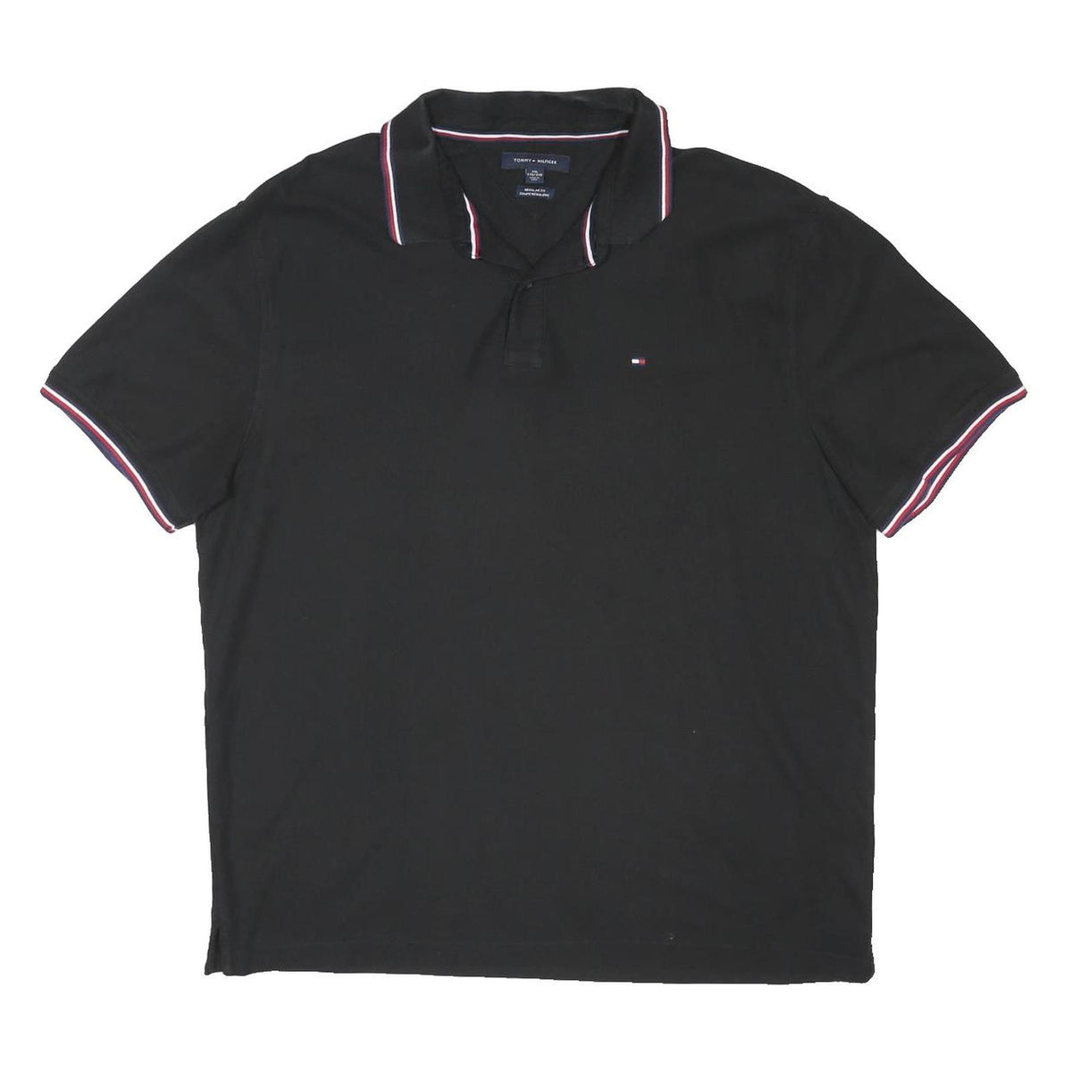 TOMMY HILFIGER Mens Black Polo Shirt 2XL Cotton Blend Classic Fit Short Sleeve