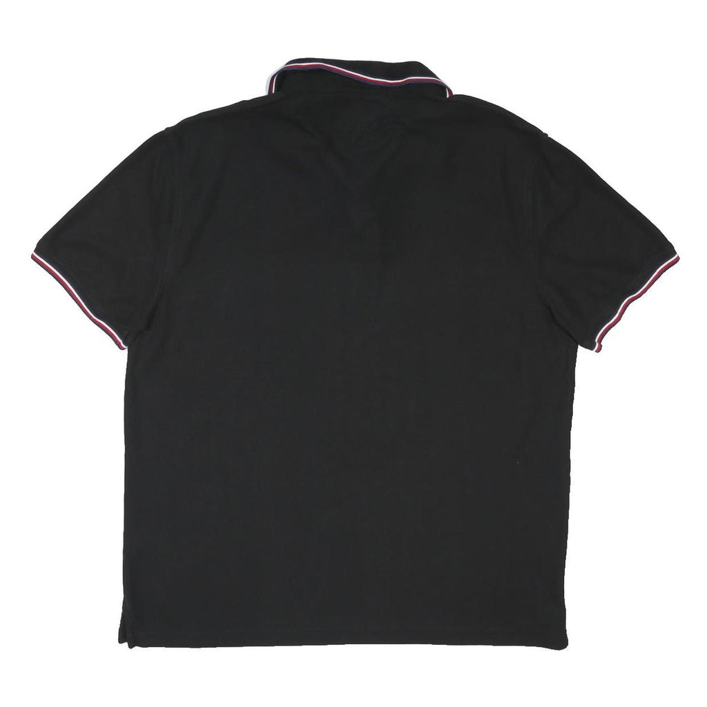 TOMMY HILFIGER Mens Black Polo Shirt 2XL Cotton Blend Classic Fit Short Sleeve