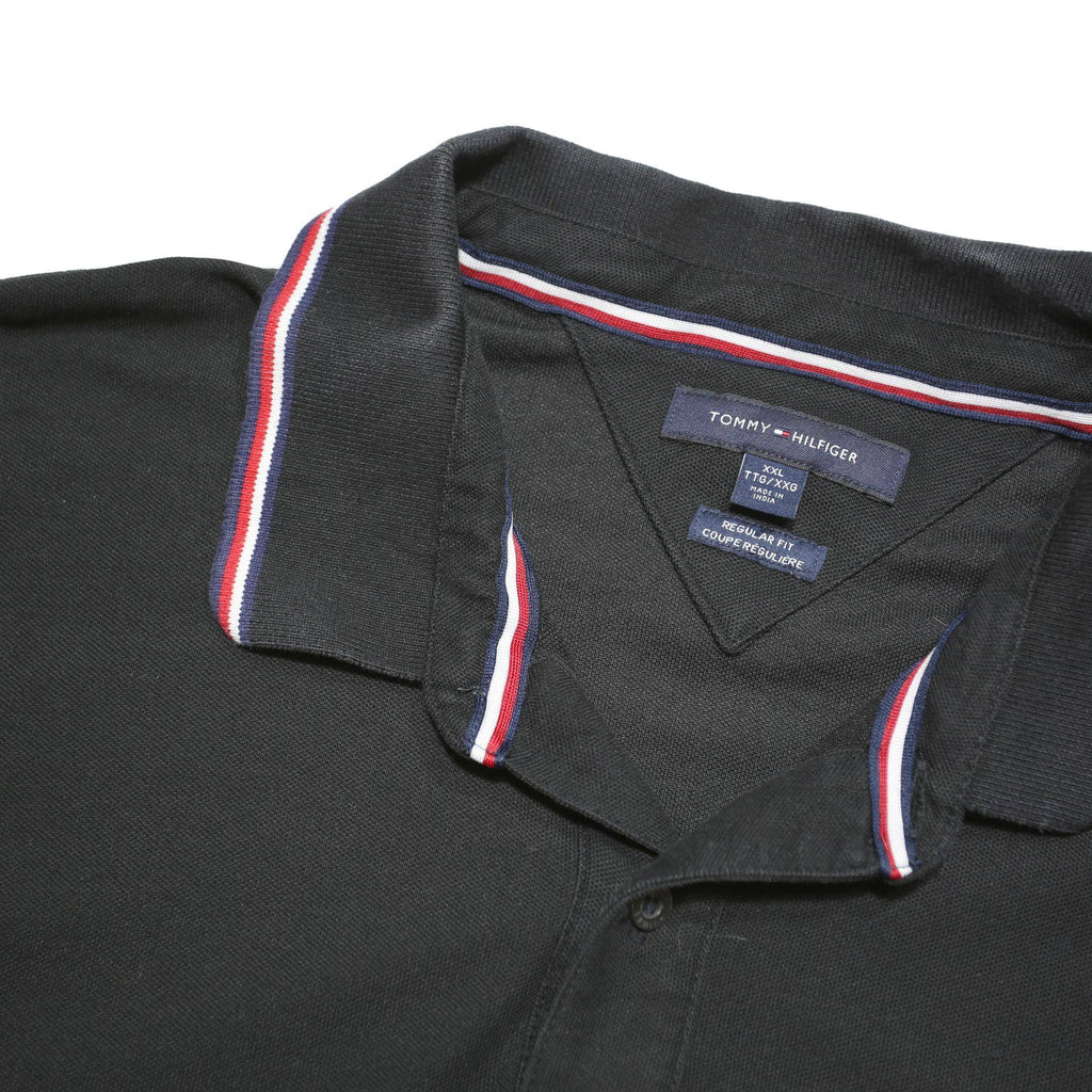 TOMMY HILFIGER Mens Black Polo Shirt 2XL Cotton Blend Classic Fit Short Sleeve