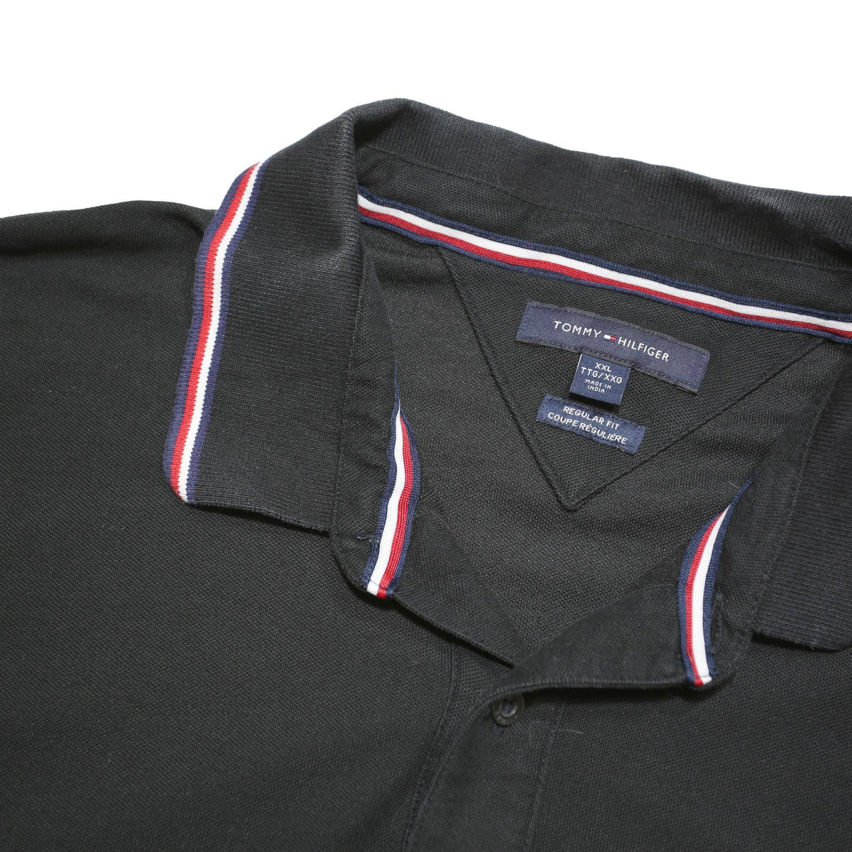 TOMMY HILFIGER Mens Black Polo Shirt 2XL Cotton Blend Classic Fit Short Sleeve