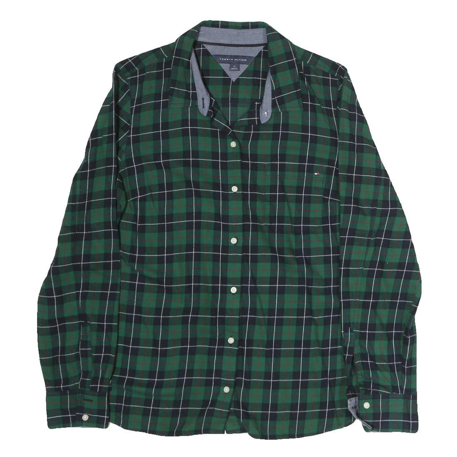 TOMMY HILFIGER Mens Green & Navy Check Shirt M Classic Button Shirt