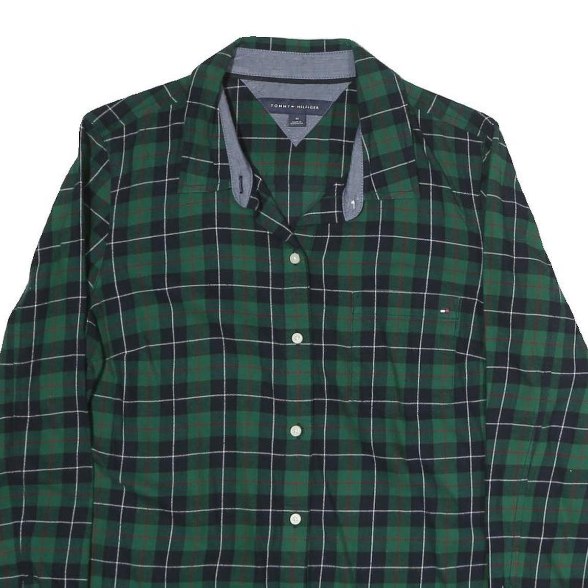 TOMMY HILFIGER Mens Green & Navy Check Shirt M Classic Button Shirt